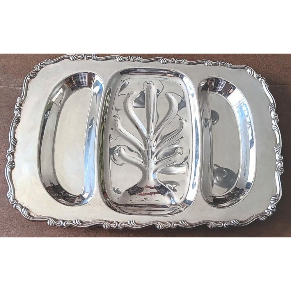 Oneida Silverplate Du Maurier Meat Platter Large Footed with Wells Discontinued